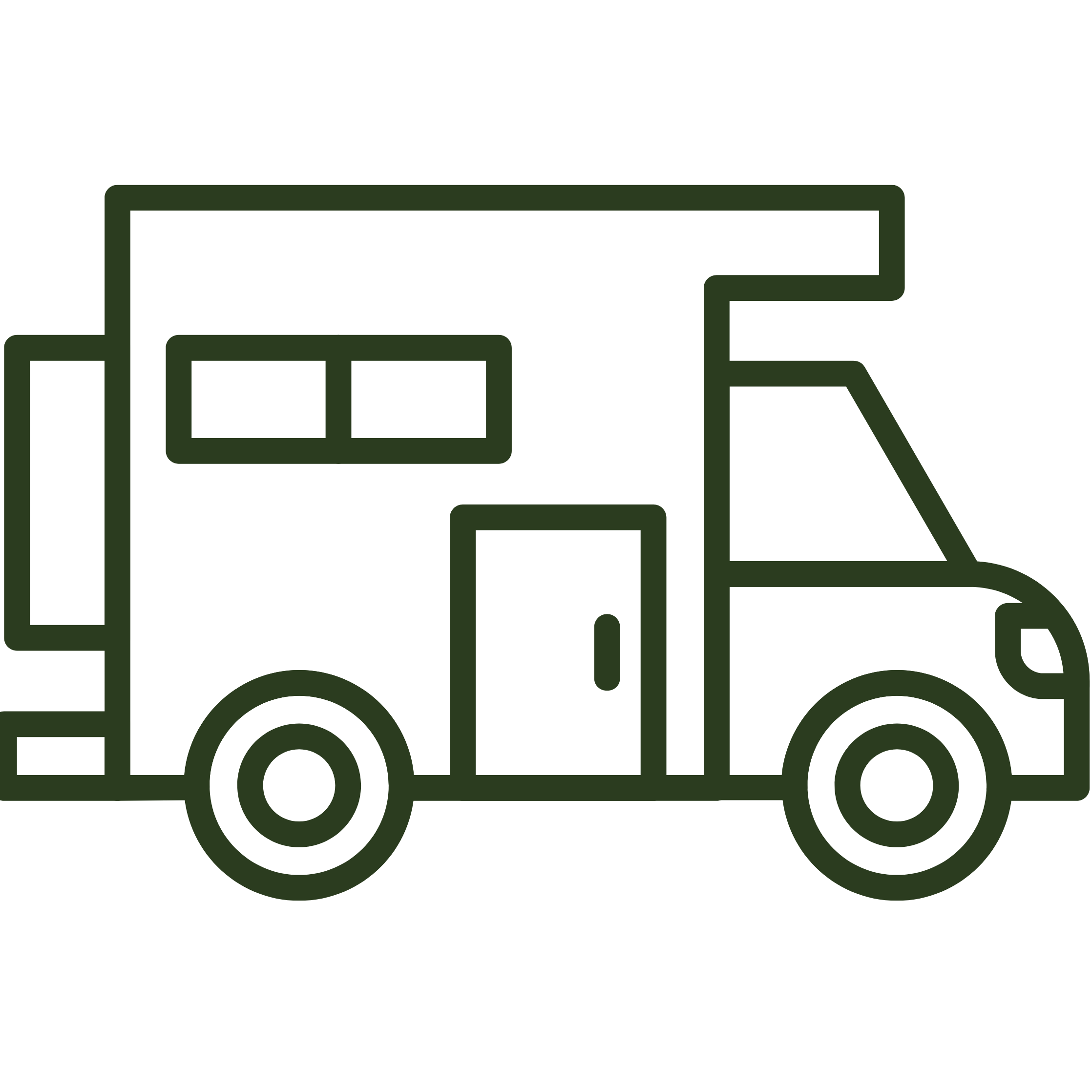 Line drawing of a van on a white background